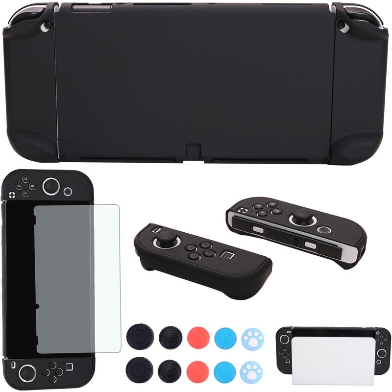 COMCOOL Dockable Case for Nintendo Switch Oled - [9 FT Military Grade Drop Protection] [with Tempered Glass Screen Protector and Thumb Grips] Cute Protective Cover for Nintendo Switch Oled - Black - Image 1